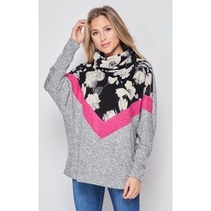 Honeyme Floral Cowl Neck Long Sleeve